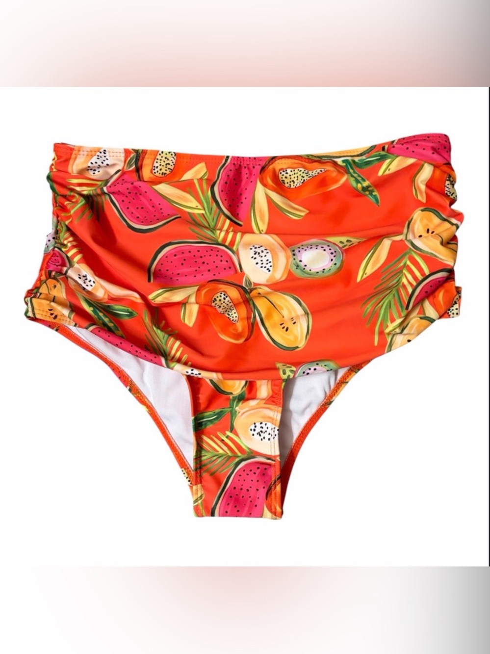 SPORLIKE High-Waist Tropical Ruffle Fruit Print Push up Bikini Bottom NEW
